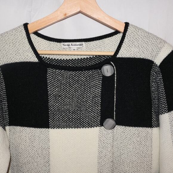 Nicole Alexander Sz M Sweater Jacket, Black White Tunic Snap closure Buttons - Picture 5 of 16